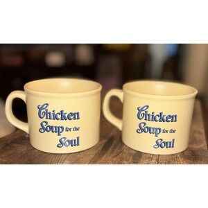 Chicken Soup For The Soul Beige Mugs Cups Stoneware 2007 Set of 2 Collectible